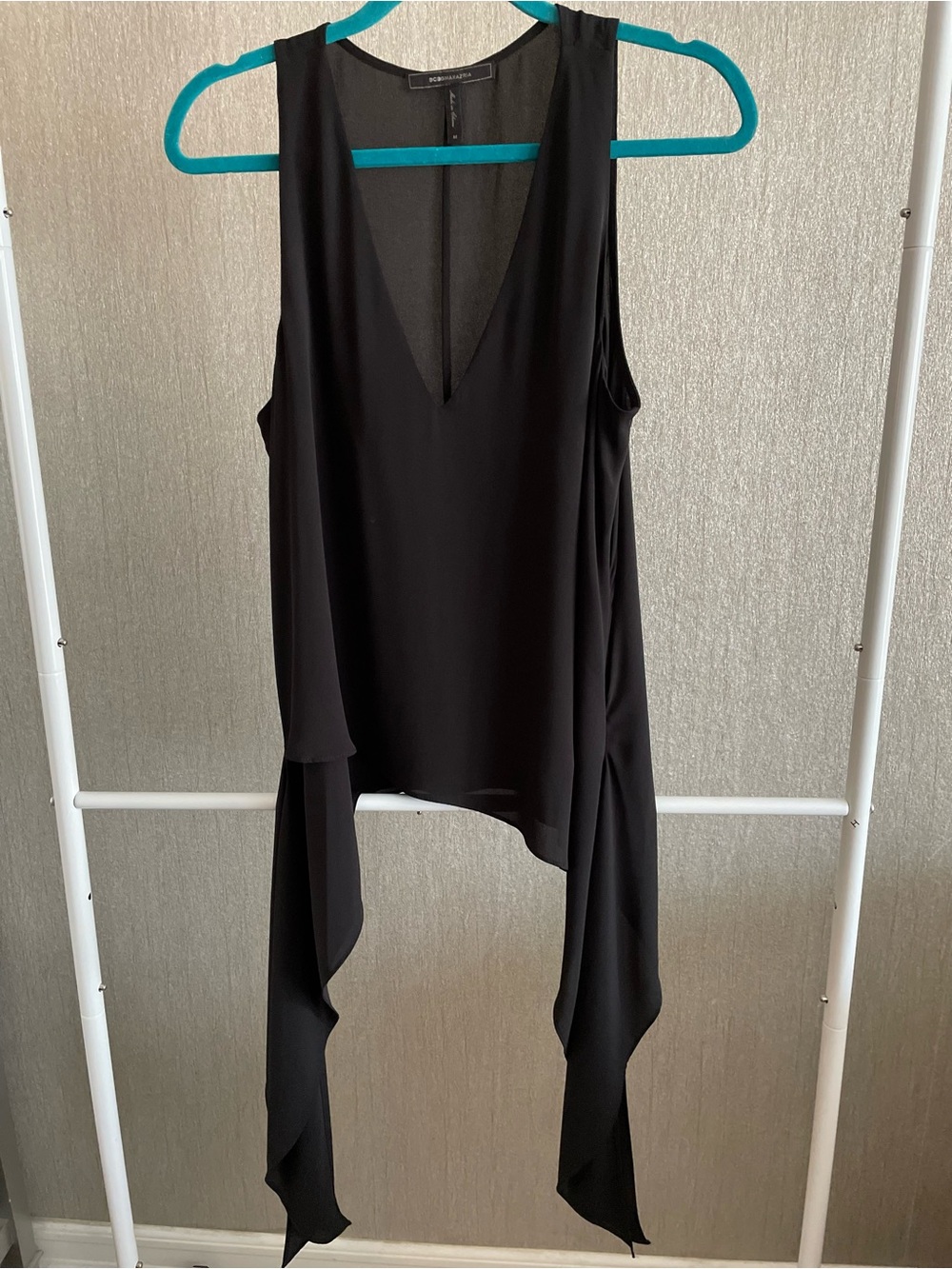 BCBGMaxAzria Black Asymmetrical V-Neck Draped Dress